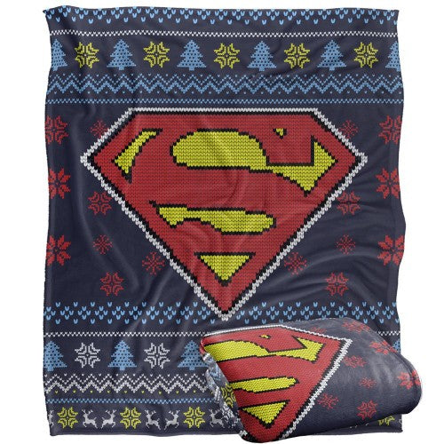 Front - Superman Christmas Fair Isle Blanket