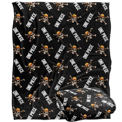 Front - One Piece Jolly Roger Repeat Print Blanket