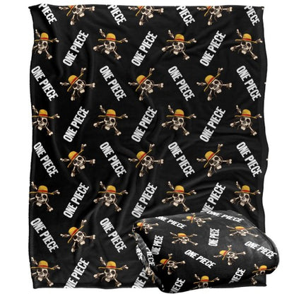 Front - One Piece Jolly Roger Repeat Print Blanket
