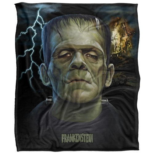 Front - Universal Monsters Head Frankenstein Blanket