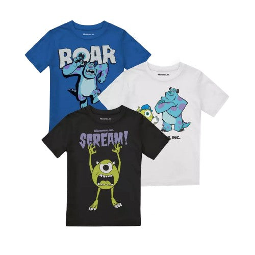 Front - Monsters Inc Boys Mike & Sulley T-Shirt (Pack of 3)