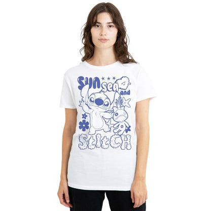 Front - Lilo & Stitch Womens/Ladies Sun Sea Stitch Classic T-Shirt