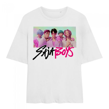 Front - K-Pop Demon Hunters Womens/Ladies Saja Boys Photo Frame Oversized T-Shirt