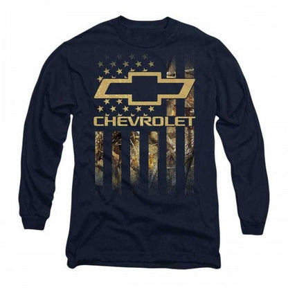 Front - Chevrolet Mens Flag Camo Long-Sleeved T-Shirt