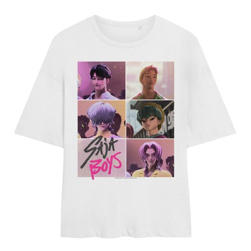 Front - K-Pop Demon Hunters Womens/Ladies Saja Boys Grid Oversized T-Shirt