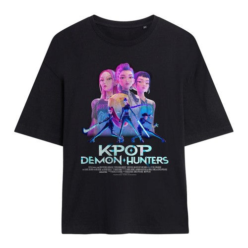 Front - K-Pop Demon Hunters Womens/Ladies Huntr/X Poster Oversized T-Shirt