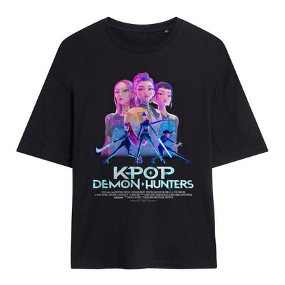 Front - K-Pop Demon Hunters Womens/Ladies Huntr/X Poster Oversized T-Shirt