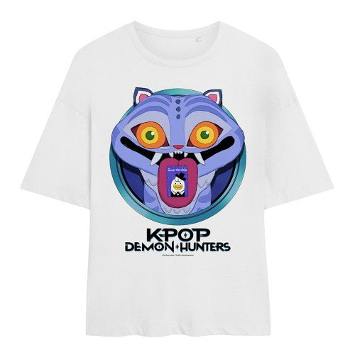 Front - K-Pop Demon Hunters Womens/Ladies Save The Date Derpy Tiger Cartoon Oversized T-Shirt