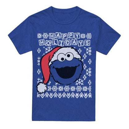 Front - Sesame Street Unisex Adult Ugly Christmas Cookie Monster Heather T-Shirt