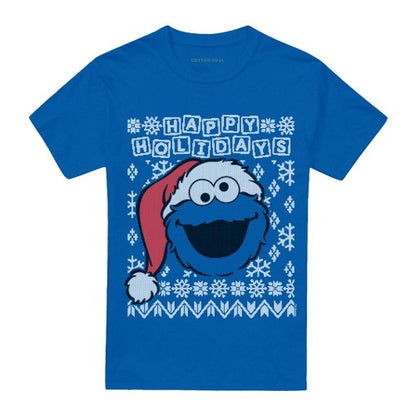 Front - Sesame Street Unisex Adult Ugly Christmas Cookie Monster T-Shirt
