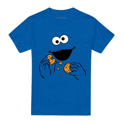 Front - Sesame Street Unisex Adult Om Nom Cookie Monster Face T-Shirt