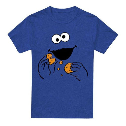 Front - Sesame Street Unisex Adult Om Nom Cookie Monster Face T-Shirt