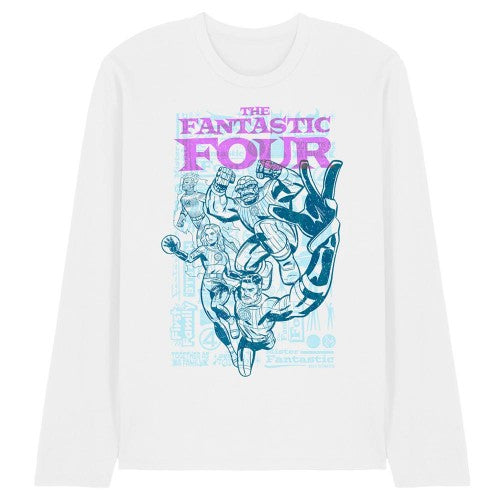 Front - Fantastic Four Unisex Adult Heroic First Family Line Art Long-Sleeved T-Shirt