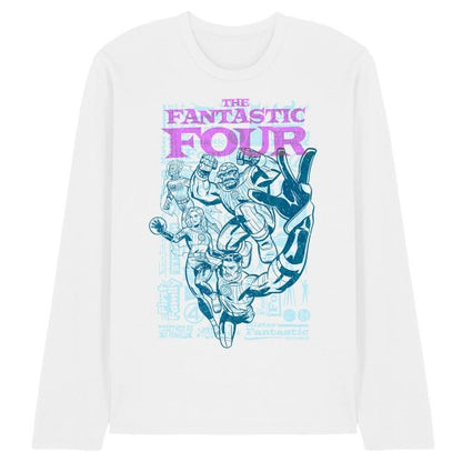 Front - Fantastic Four Unisex Adult Heroic First Family Line Art Long-Sleeved T-Shirt