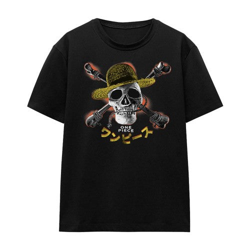 Front - One Piece Womens/Ladies Jolly Roger Straw Hat T-Shirt