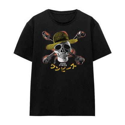 Front - One Piece Womens/Ladies Jolly Roger Straw Hat T-Shirt