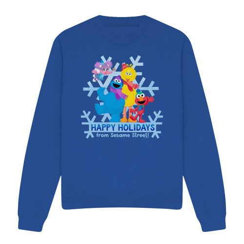 Front - Sesame Street Unisex Adult Happy Holidays Characters Sweatshirt