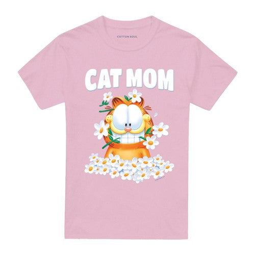 Front - Garfield Unisex Adult Cat Mom Flowers Mothers Day T-Shirt