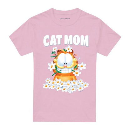 Front - Garfield Unisex Adult Cat Mom Flowers Mothers Day T-Shirt
