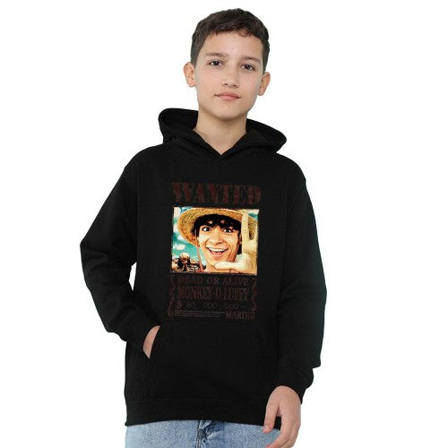 Front - One Piece Live Action Childrens/Kids Luffy Wanted Poster Hoodie