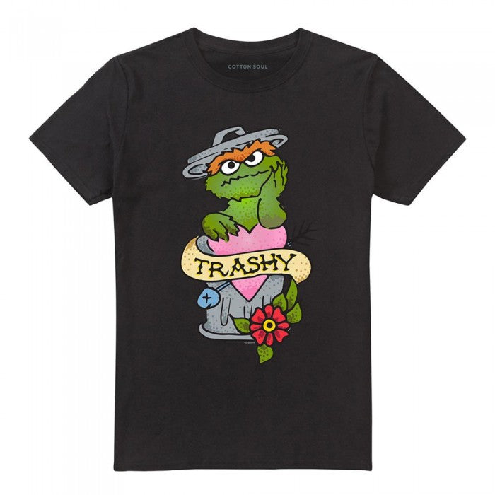 Front - Sesame Street Unisex Adult Trashy Oscar The Grouch Tattoo T-Shirt