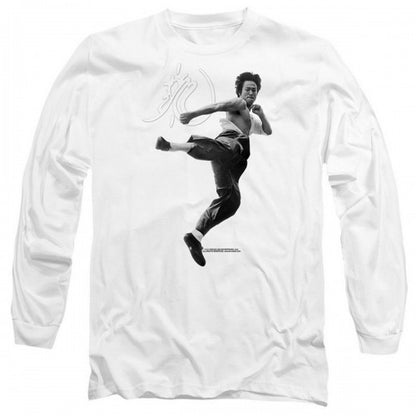 Front - Bruce Lee Unisex Adult Flying Kick Long-Sleeved T-Shirt