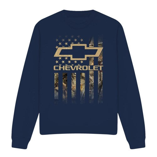 Front - Chevrolet Unisex Adult Camo Flag Sweatshirt