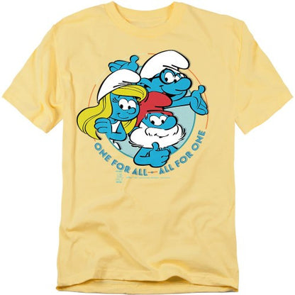 Front - The Smurfs Unisex Adult All For One T-Shirt