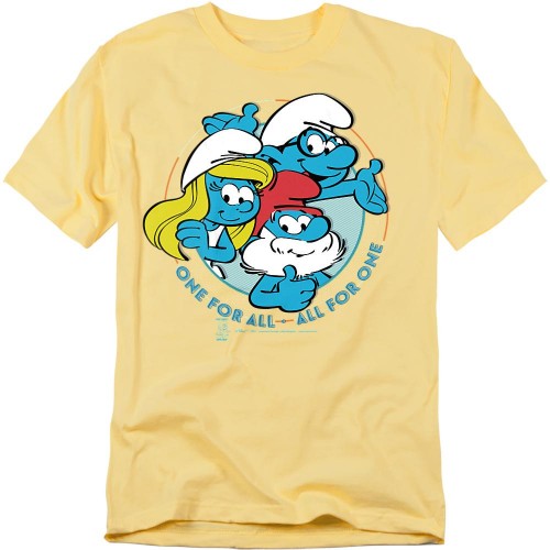 Front - The Smurfs Unisex Adult All For One T-Shirt