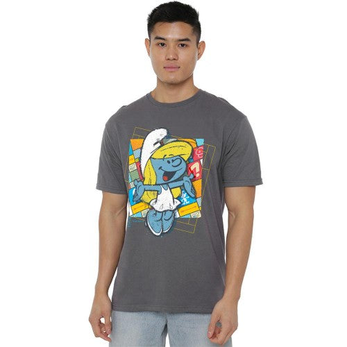 Front - The Smurfs Unisex Adult Smurfette Patchwork Background T-Shirt