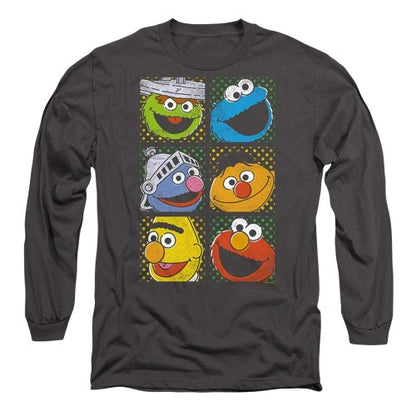 Front - Sesame Street Unisex Adult Heads Square Long-Sleeved T-Shirt