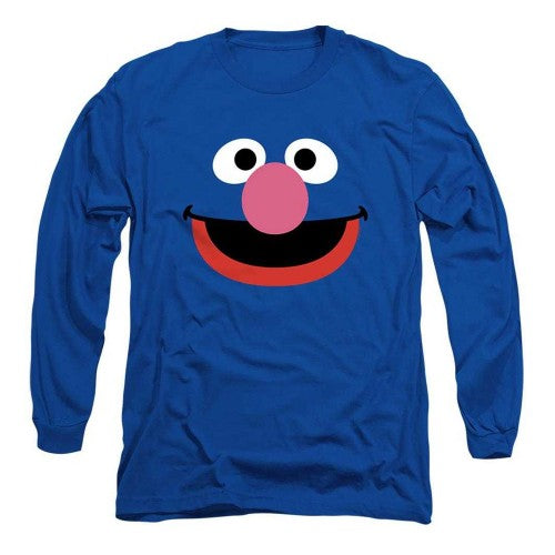 Front - Sesame Street Unisex Adult Grover Face Long-Sleeved T-Shirt