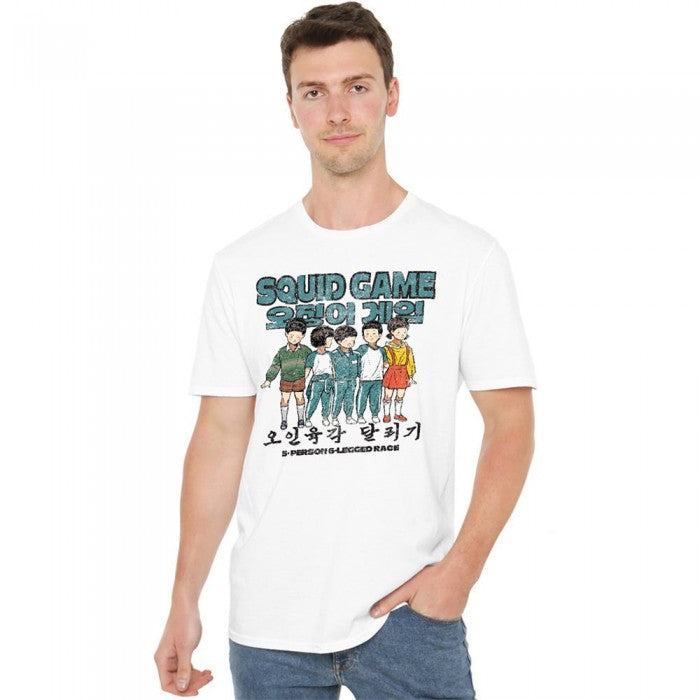 Front - Squid Game Unisex Adult Season Three 5 Person 6 Legged Race T-Shirt