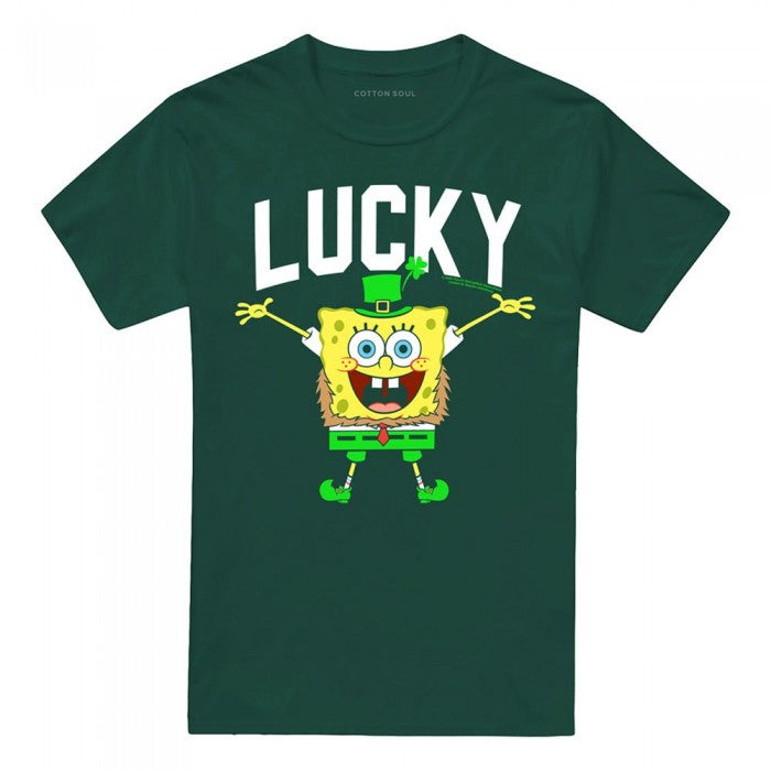 Front - SpongeBob SquarePants Unisex Adult Lucky St Patricks Day T-Shirt