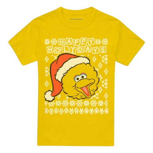 Front - Sesame Street Unisex Adult Ugly Big Bird Christmas T-Shirt