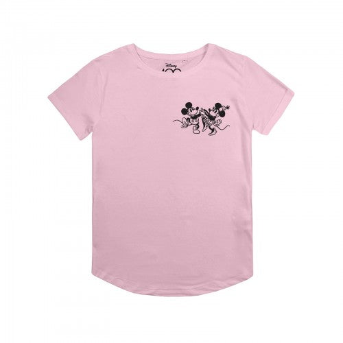 Front - Disney Womens/Ladies 100 Years Mickey & Minnie Mouse Back Print Roll Sleeve T-Shirt