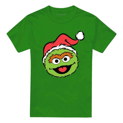 Front - Sesame Street Unisex Adult Oscar The Grouch Santa Hat Christmas T-Shirt