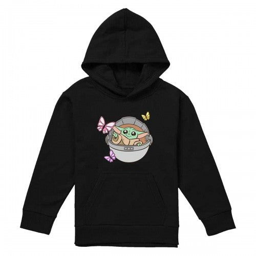 Front - Star Wars The Mandalorian Childrens/Kids Grogu Butterflies Hoodie