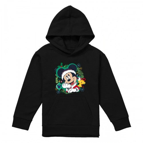 Front - Mickey Mouse Childrens/Kids Wreath Christmas Hoodie
