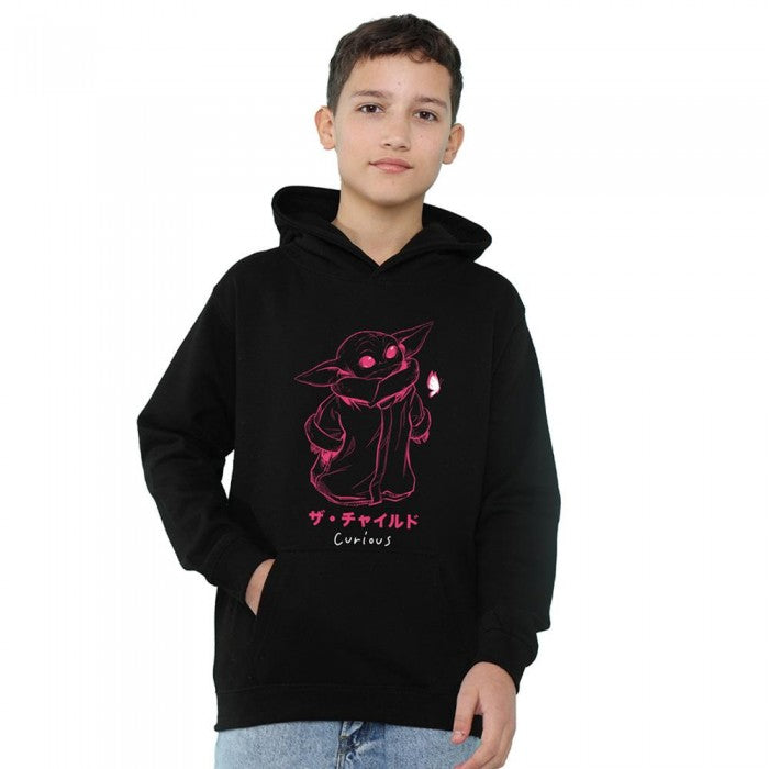 Front - Star Wars The Mandalorian Childrens/Kids Curious Grogu Sketch Heather Hoodie