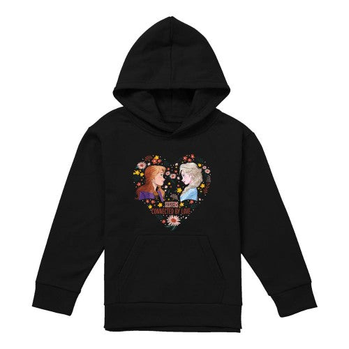 Front - Frozen Childrens/Kids Sisters Connected By Love Elsa & Anna Valentine`s Day Pullover Hoodie