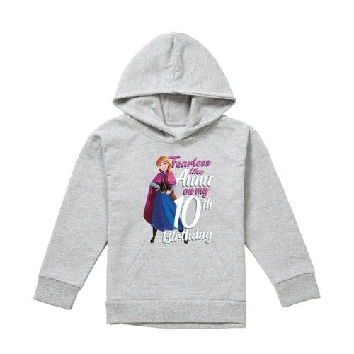 Front - Frozen Childrens/Kids Fearless Like Anna Heather 10th Birthday Pullover Hoodie