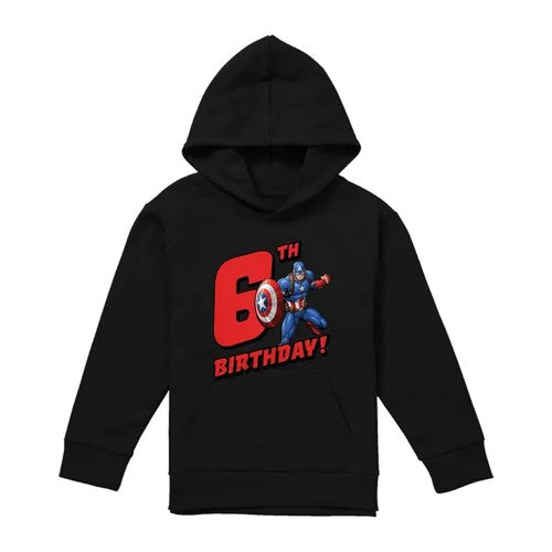 Front - Captain America Childrens/Kids Pull Over 6th Birthday Hoodie