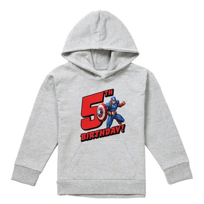 Front - Captain America Childrens/Kids 5th Birthday Heather Pull Over Hoodie