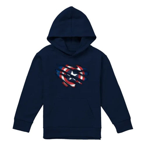 Front - Captain America Childrens/Kids Torn Pull Over Hoodie