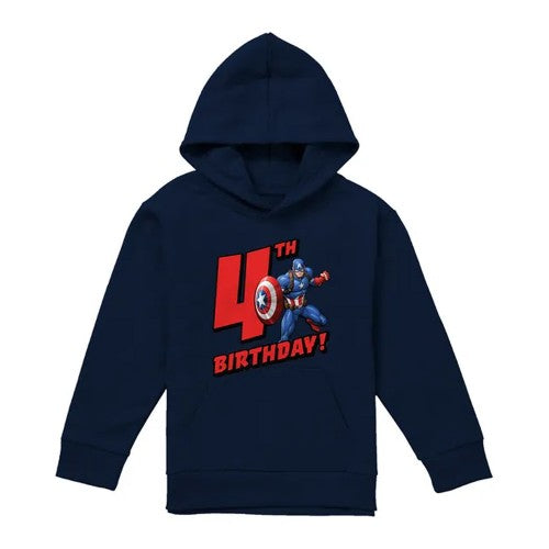 Front - Captain America Childrens/Kids Pull Over 4th Birthday Hoodie