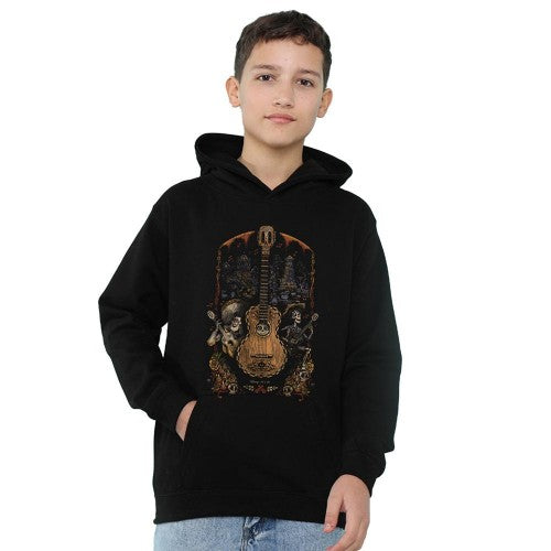 Front - Coco Childrens/Kids Ernesto Miguel Hector Painted Poster With Guitar Hoodie