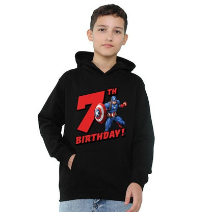 Front - Captain America Childrens/Kids Pull Over 7th Birthday Hoodie