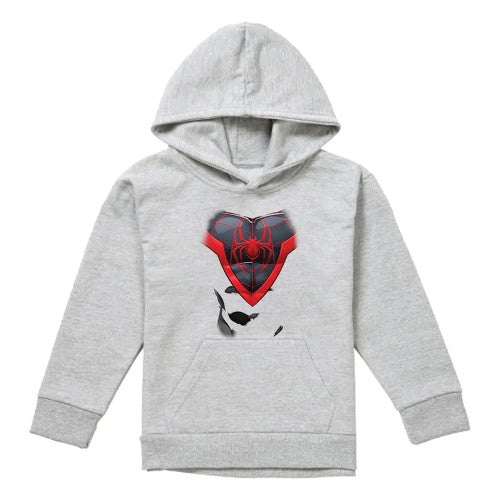Front - Spider-Man Childrens/Kids Miles Morales Costume Heather Pull Over Hoodie