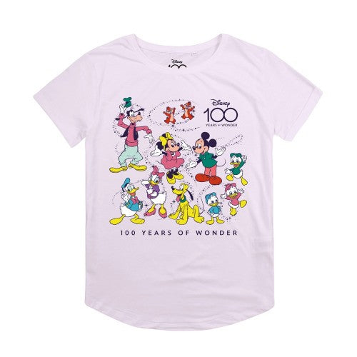 Front - Mickey Mouse & Friends Womens/Ladies 100th Anniversary Edition Retro Roll Sleeve T-Shirt
